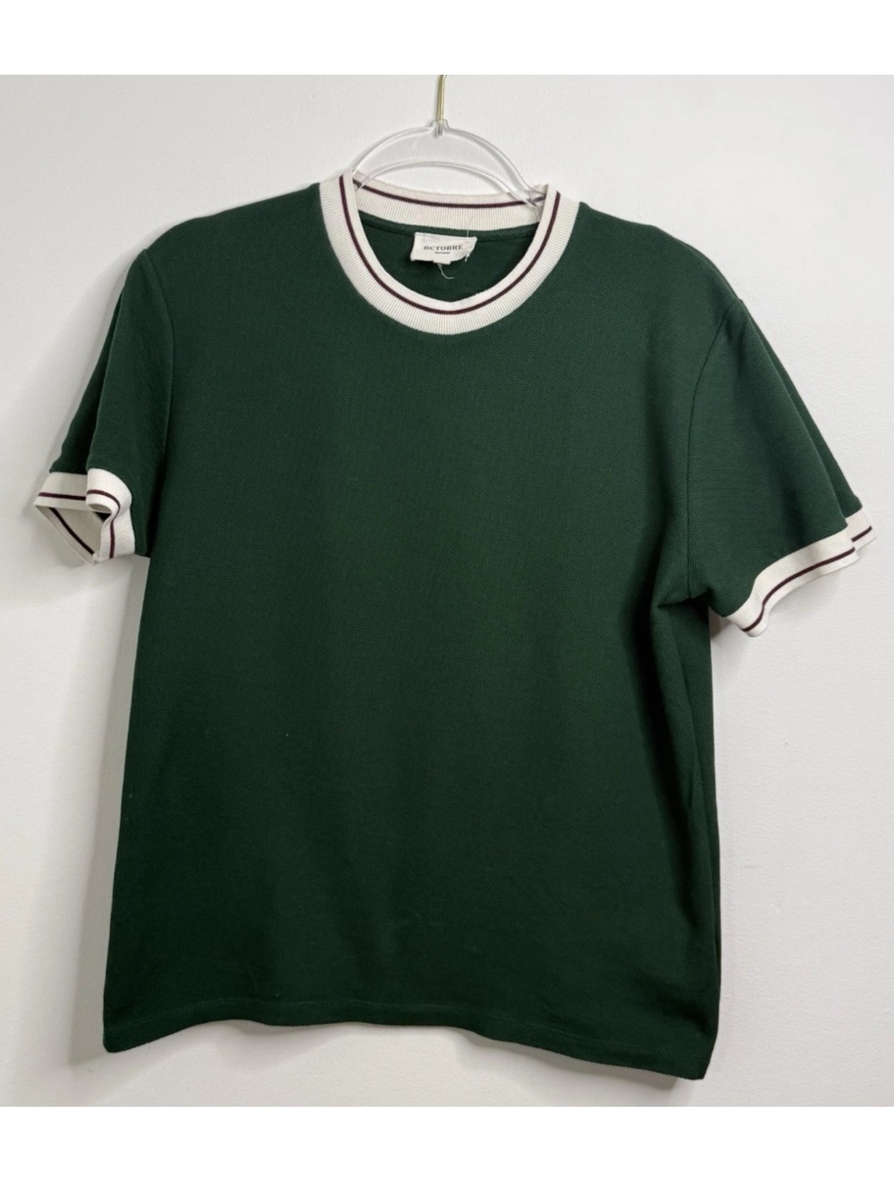 Octobre Editions Shirt Men's Sz S Green Cotton Pique Organic Cotton Crewneck